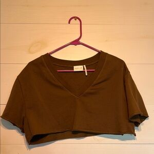 Brown V-Neck Crop Top size S
